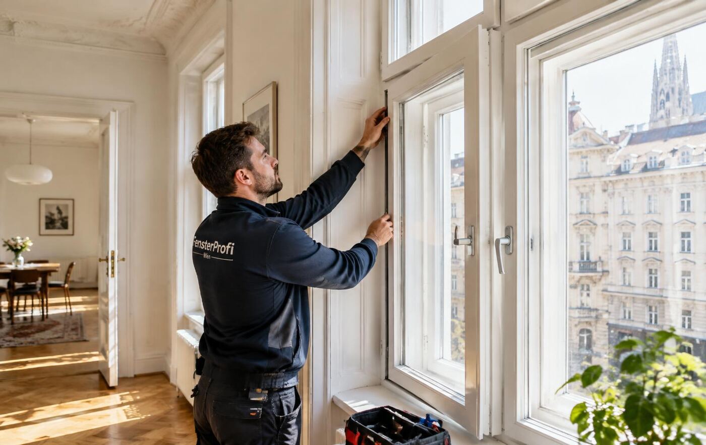 Fensterwartung in einer Altbauwohnung – illustrative Darstellung
